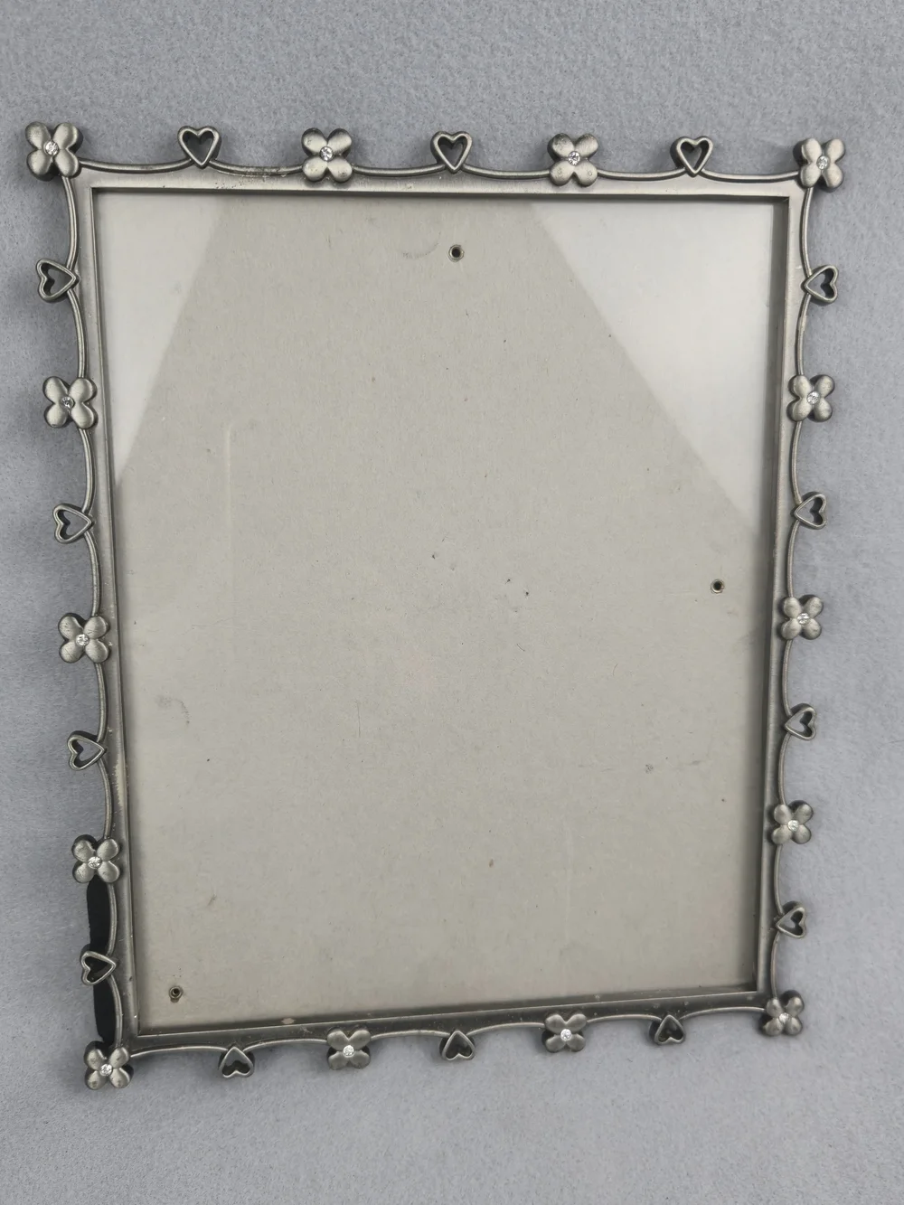 Vintage Elsa Pewter Floral Heart Frame 8x10 Cottagecore Decor